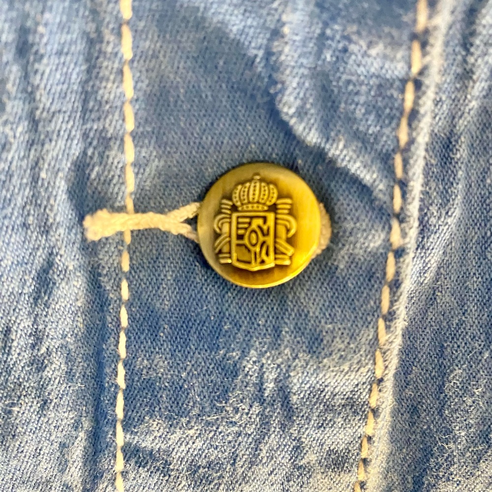 DG2 Diane Gilman L Blue Jacket White Topstitch denim Twill Fall Autumn - Picture 4 of 13